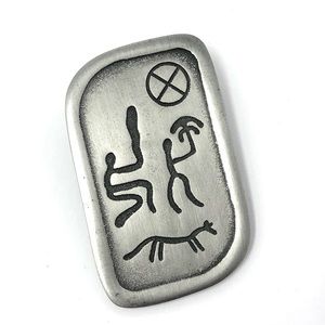 Norwegian vintage rock carvings / hieroglyphics pewter brooch - Made in Norway
